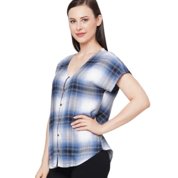 Maurice’s Blue Comfy Check Dolman Sleeve Plaid Button Front Top Women’s XXL - Picture 3 of 13